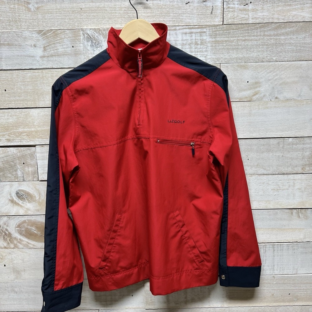 Liz Golf Windbreaker Jacket Womens Small Red Pullover 1/4‎ Zip Pockets Logo